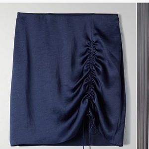 Aritzia Navy Silk Skirt